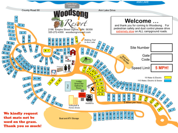 RV Site Map | Woodsong RV Resort